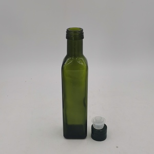 Bouteille d'huile d'olive en verre carré vert brun de 250ml/500ml/1L avec distributeur d'insertion en plastique et couvercles à vis en aluminium - Product Image 2