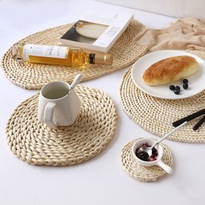 Natural Rattan & Corn Husk Woven Round Placemats for Dining Table Decor Wedding Party Table Setting - Product Image 1