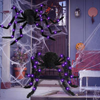 Grande toile en plastique d'araignée en peluche phosphorescente Halloween décoration extérieure accessoires d'araignée poilue pour les décorations de fête dans la cour