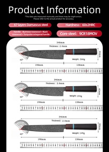 Japanese Kiritsuke Damascus Steel <b>Slicing</b> <b>Knife</b> Octagonal Ergonomic Wood Handle Turquoise Inlay Sharp Blade For <b>Slicing</b> - Product Image 5