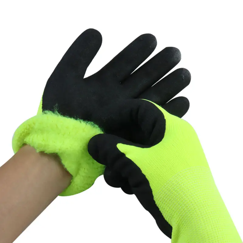 Rembourré épaissi chaud Construction tricot mains de protection Latex sable sécurité travail travailleur gants pour l'hiver