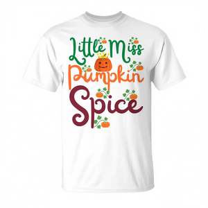 Camiseta para niños Little Miss Pumpkin Spice, camiseta divertida para niñas de Halloween Harvest - Product Image 2