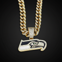 Pendentif personnalisé de luxe pour homme, Seattle Seahawks, en alliage de zinc plaqué or et argent, chaîne en corde, style hip-hop, entièrement serti de cristaux, logo de l'équipe, cadeau