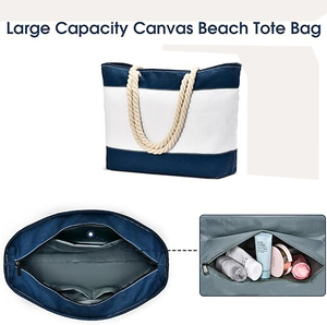 <b>Large</b> Capacity <b>Beach</b> Holiday Tote Sturdy Handles Striped Color Wholesale Sales Custom Canvas <b>Bag</b> with Rope - Product Image 3