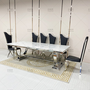 Ensemble de table à manger de luxe au style moderne, pour salle à manger, 6, <span class=keywords><strong>8</strong></span> et 10 places, bon marché, qualité supérieure, en marbre argenté - Product Image 4