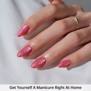 BTArtbox Faux Ongles de Luxe Faits Main en Gel Souple, Courts, Forme Amande, Effet 3D Sculpté, Œil de Chat Rouge, Scintillants, à Coller, Vente en Gros - Product Image 2