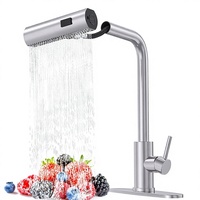 Robinet de cuisine en nickel brossé avec douchette extractible et distributeur de savon, monocommande, montage sur comptoir, sans BPA, sans plomb, style ferme