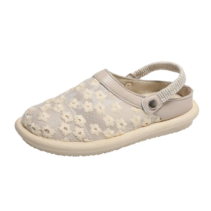 Daisy renda jacquard nelayan sepatu anyaman cut-out wanita flat sandal jala round-toe slip-ON