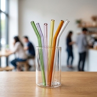 Accessoires de cuisine, combinaison colorée 4+1, ensemble de pailles à boire réutilisables en verre borosilicate