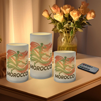 Bougie décorative personnalisée pour fans de football du Maroc, lot de 3, lumières LED sans flamme en forme de pilier, design imprimé match 2026 avec télécommande et minuterie