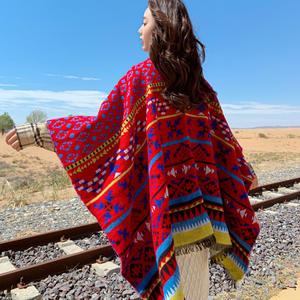 ผ้าพันคอ Aztec เสื้อปอนโชสำหรับผู้หญิง,เสื้อโค้ทฤดูหนาวสไตล์ชนเผ่าอบอุ่นขนาดใหญ่ - Product Image 6