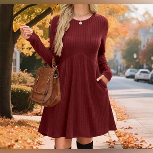 Vestidos de Moda Bohemios Asimétricos para Mujer, Otoño/Invierno, con Cuello Abullonado, Color Sólido - Product Image 5