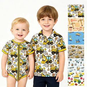 Camiseta Polo y Pelele con Cremallera para Bebés Niños, Diseño de Camiones de Construcción Personalizados, Ropa Cómoda de Verano para Niños Pequeños, Venta al por Mayor de Fábrica - Product Image 2