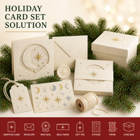 Carte de Noël personnalisée 5x7 pouces en carton 300 g/m² en pâte recyclée, motif lune et étoile dorées superposées découpées, estampage à chaud, luminosité 92-94