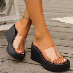 Nueva moda de verano 2025, parte inferior gruesa, pendiente de tacón alto versátil con sandalias multicolores transparentes de una correa, zapatillas para mujer - Product Image 3