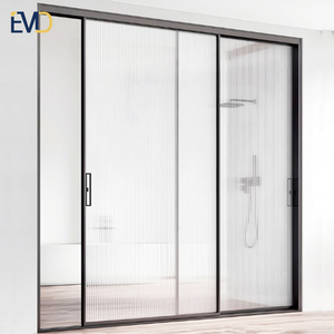 Portes coulissantes noires en verre à <span class=keywords><strong>cadre</strong></span> mince cloison de séparation intérieure de patio porte coulissante en verre cannelé - Product Image 5