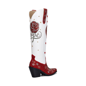 <span class=keywords><strong>Stivali</strong></span> da Cowboy Alti Personalizzati WETKISS con Tacco Grosso, <span class=keywords><strong>Stivali</strong></span> Estivi da Cowgirl al Ginocchio Rossi con Strass per Feste - Product Image 4