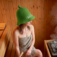 Chapeau de sauna en feutre de laine vert avec logo personnalisé et boucle de suspension, résistant à la chaleur et respirant pour la salle de vapeur