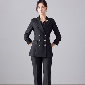 Women's Double Breasted <b>Blazer</b> Suit <b>Set</b> Solid Color Polyester Worsted Winter Office Wear - Product Image 1