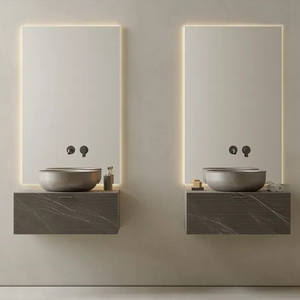 Specchio da <span class=keywords><strong>Bagno</strong></span> con Cornice in Alluminio Dorato, Illuminazione LED e Interruttore Touch, Arte Murale Moderna Fatta a Mano per <span class=keywords><strong>Arredamento</strong></span> Casa - Product Image 4