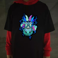 T-shirt en coton à LED activées par le son, lumineux et clignotant, en PVC souple, pour Noël et la remise des diplômes, à piles, vente en gros, produit phare