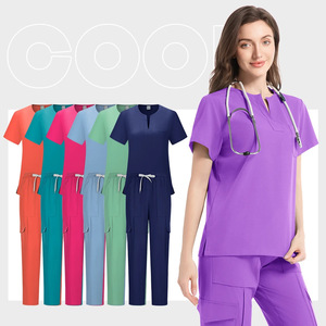 Women's Scrub Set Solid Color Moisture Wicking Knitted Hospital Uniforms For Spa Beauty Salon Workwear Split Design - Product Image 2