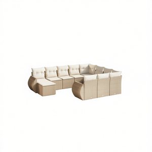 Beige Garden <b>Sofa</b> Set With Cushioned Seats And Pe <b>Rattan</b> Frame For Outdoor Use Contemporary Design - Product Image 1