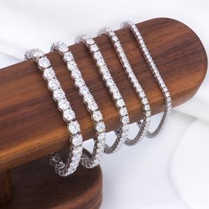 Pulsera de Tenis de Moissanita con Corte Brillante Redondo, Chapada en Rodio, Plata 925, de 2-6 mm, con Cierre de Figura 8, Estilo Hiphop, Venta al por Mayor - Product Image 1