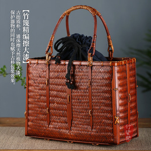 Lacquered Bamboo Woven Handbag Women's Tote Bag Vintage <b>Beach</b> Craft Tea Storage Box Small Size - Product Image 5