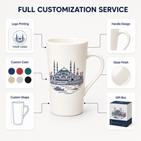 Maßgefertigtes Ottoman Blau-Weiß Linienkunst Istanbul Souvenir Tassen-Geschenkset Galata-Turm Bosporus Keramik Bone China Auslaufsichere Tasse