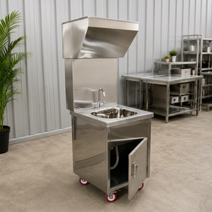 Commercial Mobile Stainless Steel Hand Wash <b>Sink</b> Basin with Faucet <b>Storage</b> Cabinet Casters and Customised Capacity - Product Image 1
