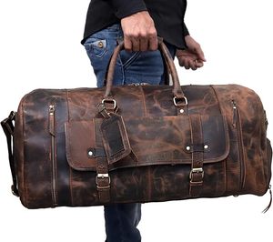 Large 28 Inch Genuine <b>Leather</b> Travel Luggage Duffel with Separate Buffalo <b>Leather</b> Toiletry <b>Bag</b> for <b>Men</b> and Women <b>Weekend</b> Bulk - Product Image 1