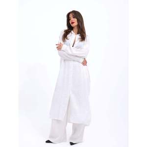 Vestido Camisero Blanco Takim Dusseldorf con Cuello Camisero, Tejido Transpirable, Estilo Casual Diario, Diseño Simple - Product Image 3