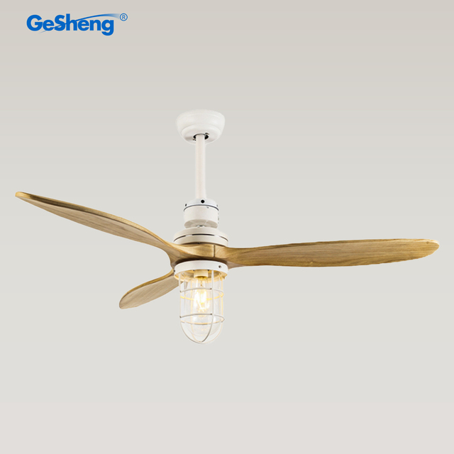 Retro Style 52 Inch Ceiling Fan and Light Soild Wood Blades Remote Control Celling Fan with Led Light