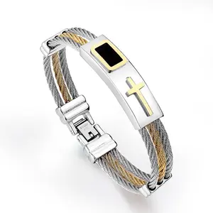 Schlussverkauf Mode Punk Wire Herren Armband Edelstahl Gold Silber Kreuz-Armband