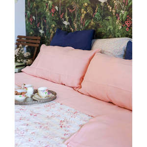 Lenzuola in Lino Rosa per Letto Matrimoniale con Federe 77x45, Misura Full Size - Product Image 4