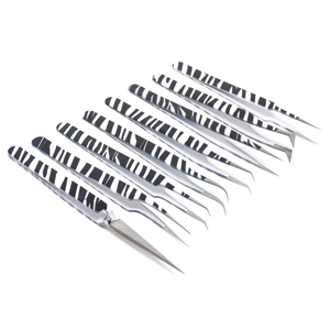 Juego de 8 Pinzas de Acero Inoxidable de Punta Fina para Extensión de Pestañas ZEBRA 2026 LA Elahi & Co ODM OEM Gran Venta - Product Image 3