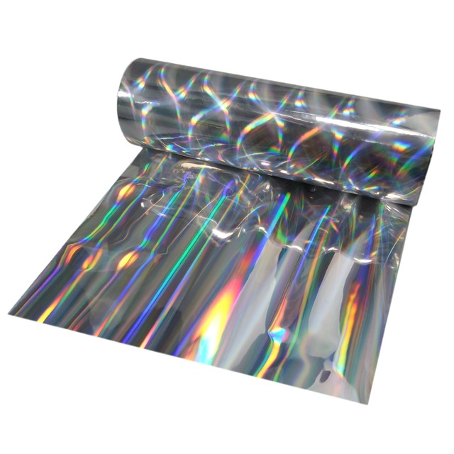 Printable Seamless 12 Micron PET Metalized Holographic Pillar 100 Lines rainbow Film for Printing and Laminating