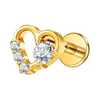 Boucles d'oreilles clous en titane ASTM F136 plaqué or avec zircon, motif cœur et lune, anneaux de nez spirale, manchettes d'oreille, cadeaux pour mariage et fête