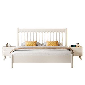Nordic Solid Wood <b>Bed</b> 1.5M Platform <b>White</b> Minimalist <b>Double</b> <b>Bed</b> For Master Bedroom - Product Image 2