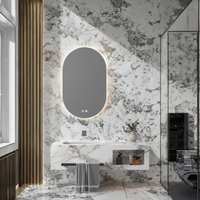 Meuble-lavabo mural moderne en marbre et ardoise, étanche, avec vasque en céramique, porte-serviettes et miroir LED – Installation facile