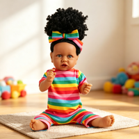 22 Zoll Schwarze Hautfarbene Reborn-Babypuppe Afroamerikanisch Weichvinyl Realistische Lebensechte Neugeborenen-Puppe Geschenk für Kinder