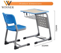 Meubles de classe modernes à bas prix, table et chaise d'école individuelle en plastique durable et confortable à vendre