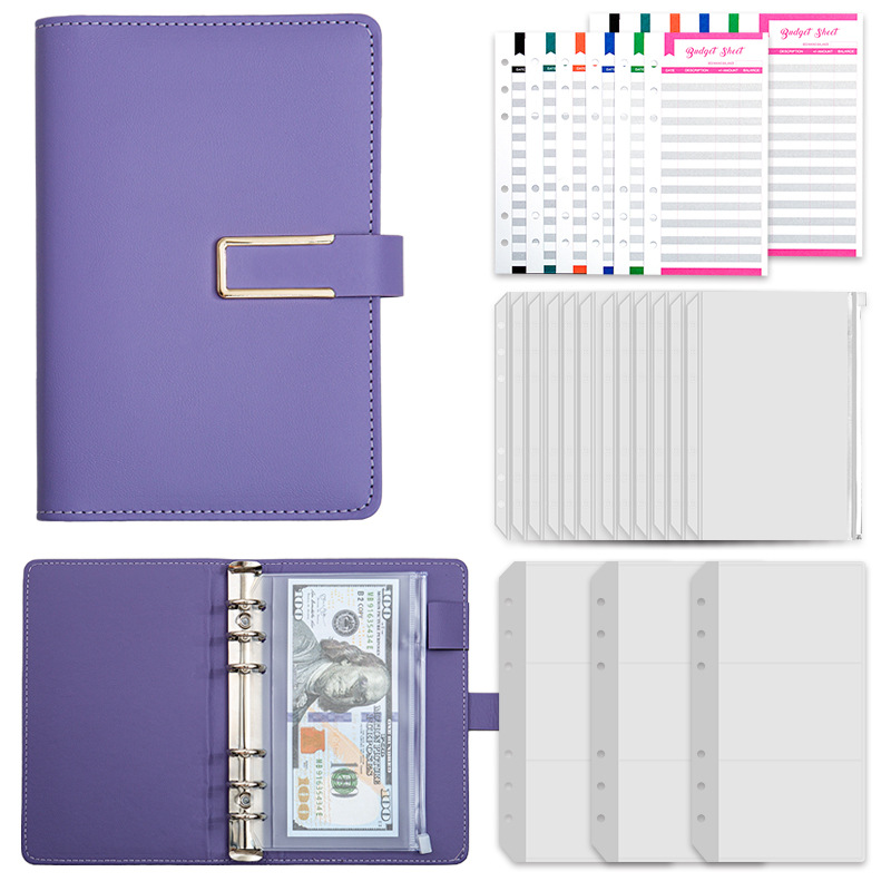 Libro Purple-A6 + scheda di bilancio 12 + borsa con cerniera 12 + slot per schede 3
