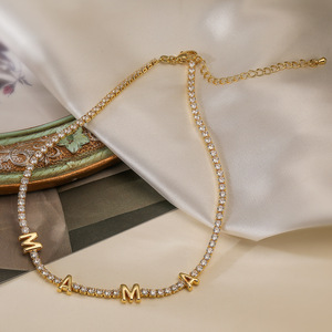 Collana da Tennis con catena di zirconi in oro placcato oro 18K Love mamma - Product Image 3