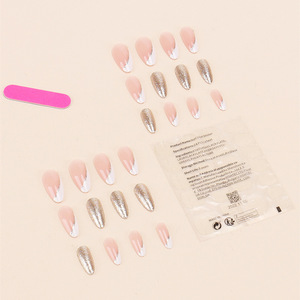 Cross-Border Wearable Glitter Striped French Acabado Desmontable Estilo europeo y americano Puntas de uñas falsas al por mayor - Product Image 4