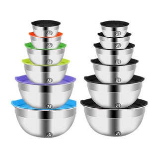 Đa chức năng Cổ phiếu bán buôn nhà máy trực tiếp 304 nhà bếp Bát salad thép không gỉ trộn bát đặt với <span class=keywords><strong>colourful</strong></span> Nắp - Product Image 2