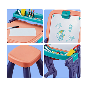 Kinder <span class=keywords><strong>2</strong></span>-in-1 Multifunktionales Zeichenbrett Zusammenklappbarer Lern-Tisch Zeichenbrett-Set mit Hocker - Product Image 6