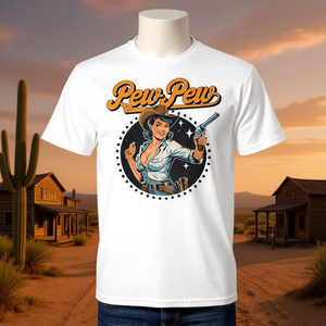 Camiseta de vaquero y vaquera, estilo country, del Oeste, del Salvaje Oeste, con diseño de caballo y la frase 'Pew Pew' - Product Image 3