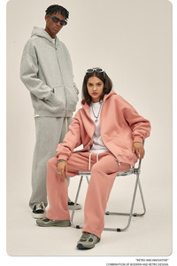 Sweat à capuche en molleton à double fermeture éclair-Intérieur confortable épais de 350GSM, design unisexe surdimensionné, collection d'automne Poids lourd et confortable - Product Image 5